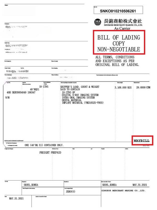 Bill of lading là gì? Tất tần tật về Bill of lading 7 seaway bill 1