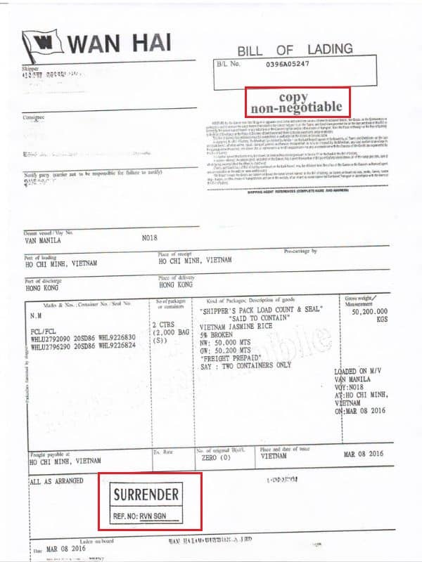 Bill of lading là gì? Tất tần tật về Bill of lading 5 surrender bill