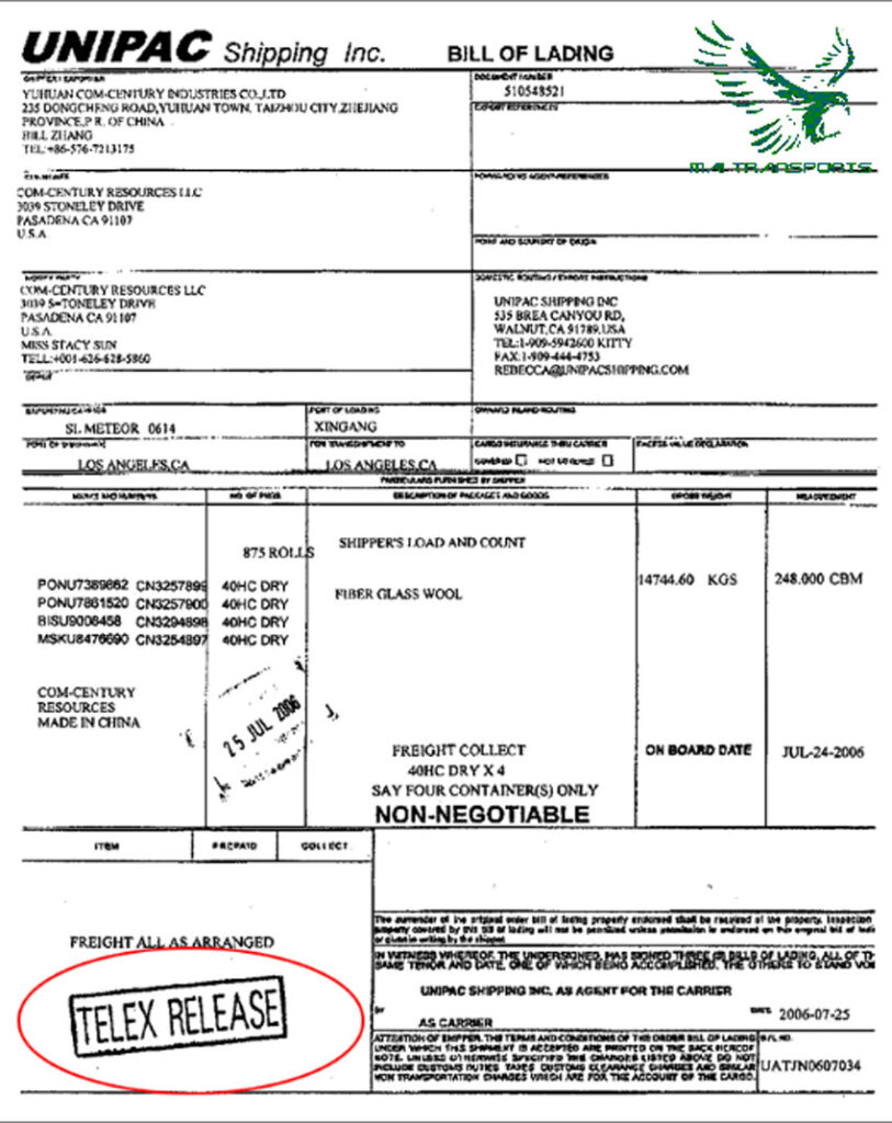 Bill of lading là gì? Tất tần tật về Bill of lading 6 telex release 1